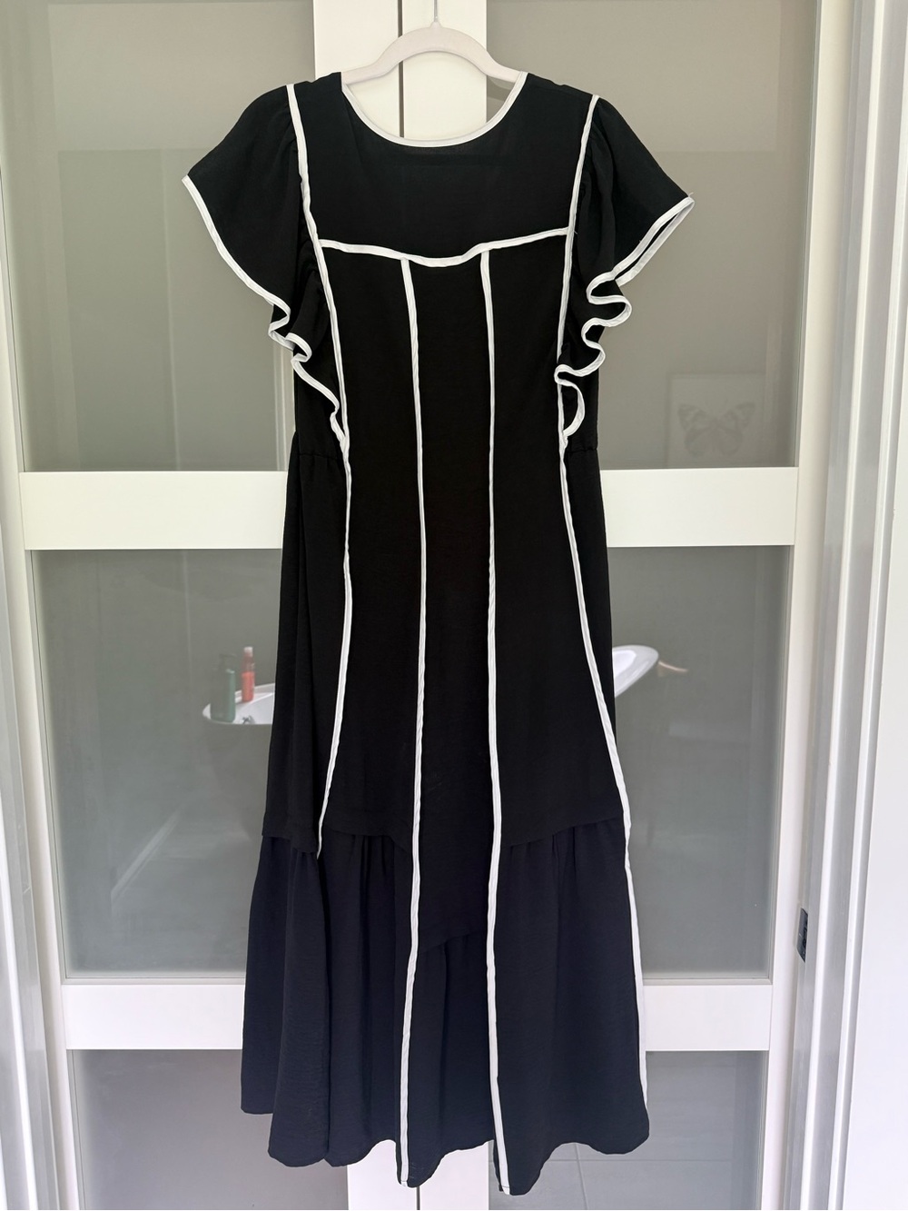 Black Maxi Dress with White Piping — Women's Maxi